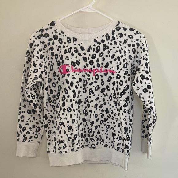 Champion White and Black Leopard Print Kids Sweatshirt - Picture 1 of 6